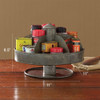 Benzara Galvanized Lazy Susan Organizer With 6 Pockets, Gray