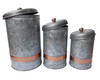 Galvanized Metal Lidded Canister With Copper Band, Set of Three, Gray