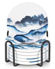 Coasters for Drinks Set of 6 with Holder(Mountain and river watercolor) Coasters for Drinks Set of 6 with Holder(Mountain and river watercolor)