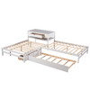 Full Size L-shaped Platform Beds with Twin Size Trundle and Drawers Linked with Built-in Rectangle Table