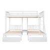 Full Over Twin & Twin Bunk Bed, Wood Triple Bunk Bed with Drawers and Guardrails
