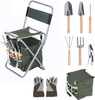 Bosonshop 9 PCS Garden Tools Set Ergonomic Wooden Handle Sturdy Stool with Detachable Tool Kit Perfect for Different Kinds of Gardening