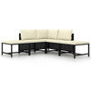 5 Piece Garden Sofa Set with Cushions Black Poly Rattan