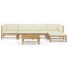 6 Piece Garden Lounge Set with Cream White Cushions Bamboo