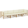 4 Piece Garden Lounge Set with Cream White Cushions Bamboo