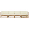 4 Piece Garden Lounge Set with Cream White Cushions Bamboo