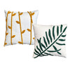 DunaWest 17 x 17 Inch 2 Piece Square Cotton Accent Throw Pillow Set, Leaf Embroidery, White, Green, Yellow