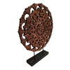 DunaWest Intricately Carved Round Wooden Wheel Sculpture on Rectangular Stand, Rustic Brown, Large DunaWest Intricately Carved Round Wooden Wheel Sculpture on Rectangular Stand, Rustic Brown, Large