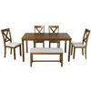 6-Piece Kitchen Dining Table Set Wooden Rectangular Dining Table, 4 Dining Chairs and Bench Family Furniture for 6 People 6-Piece Kitchen Dining Table Set Wooden Rectangular Dining Table, 4 Dining Chairs and Bench Family Furniture for 6 People
