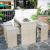 5-piece Rattan Outdoor Patio Furniture Set Bar Dining Table Set with 4 Stools