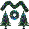 Pre-lit Artificial Christmas 4-Piece Set,Garland, Wreath and Set of 2 Entrance Trees