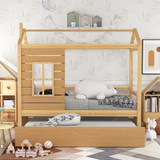 Twin Size House Bed Wood Bed with Twin Size Trundle