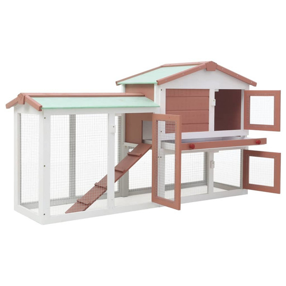 Outdoor Large Rabbit Hutch Brown and White 57.1"x17.7"x33.5" Wood