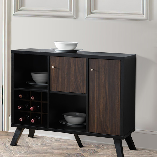 DunaWest Wooden Wine Bar Storage Cabinet with 2 door cabinet and Storage Cubes, Black And Brown