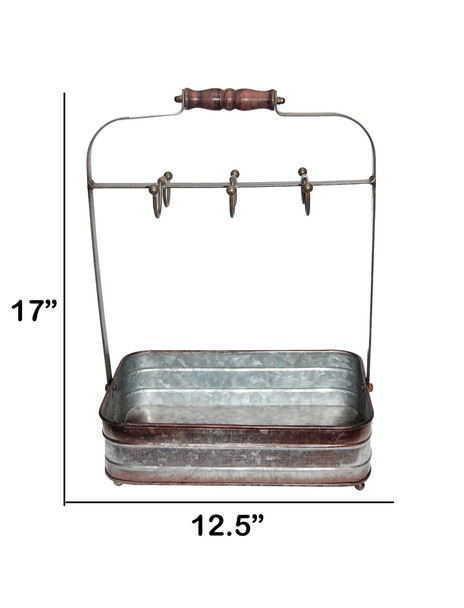 Rustic Style Galvanized Metal Crockery Holder with Six Cup Hooks, Gray