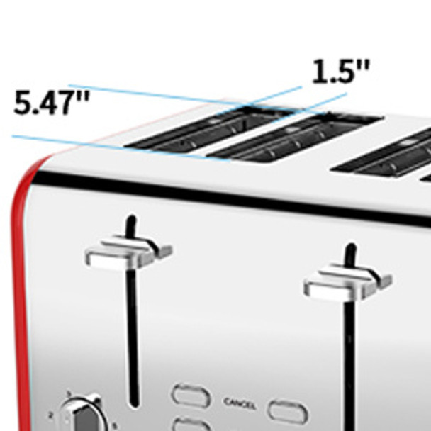 Toaster 4 Slice, Geek Chef Stainless Steel Extra-Wide Slot Toaster with Dual Control Panels of Bagel/Defrost/Cancel Function, 6 Toasting Bread Shade Settings, Removable Crumb Trays, Auto Pop-Up (Red)