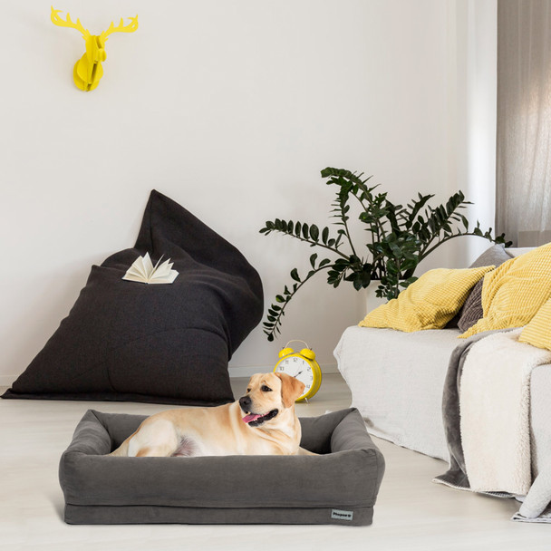 Memory Foam Dog Bed, 4'' Orthopedic Anti-Anxiety Crate Mats, Travel Couch Bed for Cute Dogs, with Durable Washable Pet Beds Cover and Pillow, Gray Memory Foam Dog Bed, 4'' Orthopedic Anti-Anxiety Crate Mats, Travel Couch Bed for Cute Dogs, with Durable Washable Pet Beds Cover and Pillow, Gray