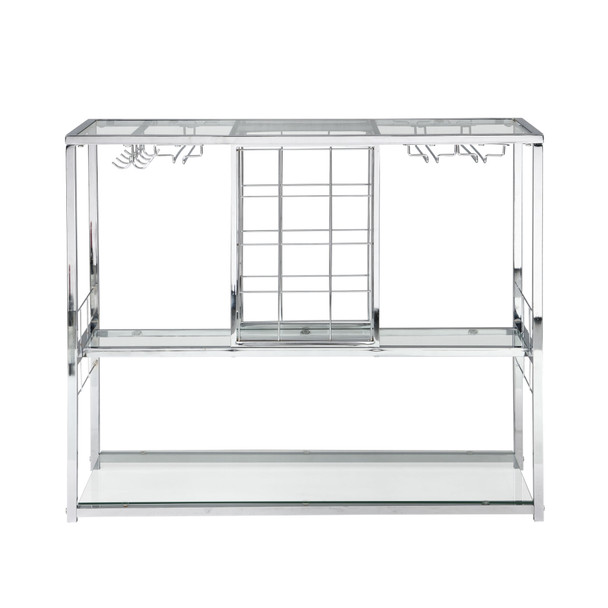 Contemporary Chrome Wine Rack Silver Modern Glass Metal Frame Wine Storage RT