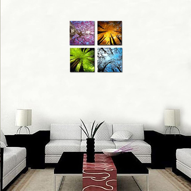 4 Panels Canvas Wall Art Spring Summer Autumn Winter Four Seasons Landscape Color Tree Painting Picture Prints Modern Giclee Artwork Stretched and Framed for Living Room Home Decoration