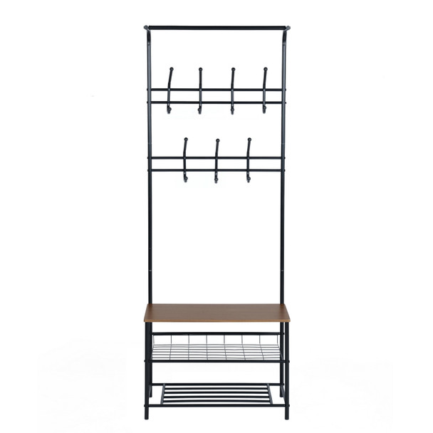 Clothes Rack Heavy Duty Metal Garment Rack Small Clothing Rack with Bottom Shelves for Bedroom, Walnut & Black