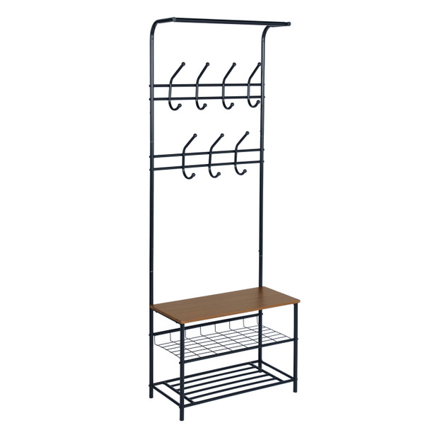 Clothes Rack Heavy Duty Metal Garment Rack Small Clothing Rack with Bottom Shelves for Bedroom, Walnut & Black