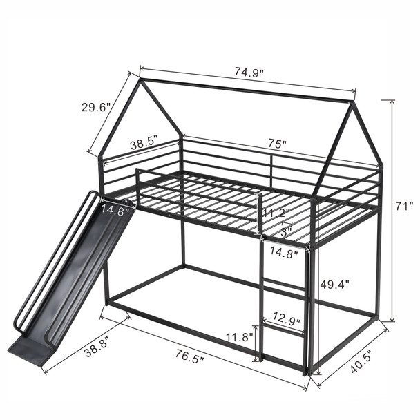 Twin over Twin House Bunk Bed with Ladder and Slide