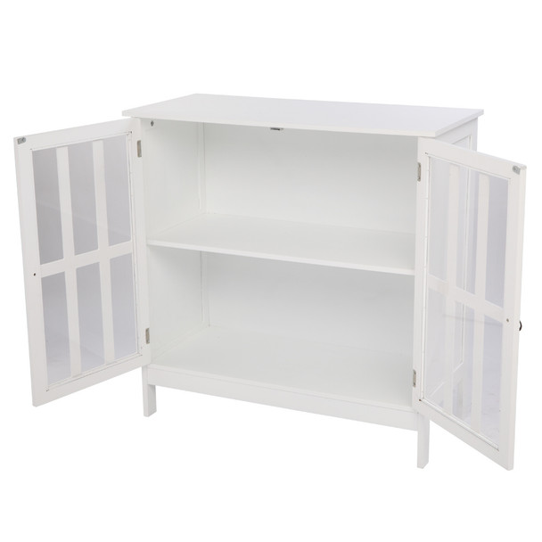 80*36*80cm Density Board Disassembly Double Doors Double Compartment Sideboard White 