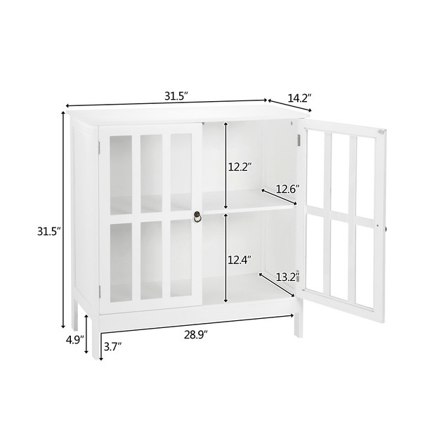 80*36*80cm Density Board Disassembly Double Doors Double Compartment Sideboard White