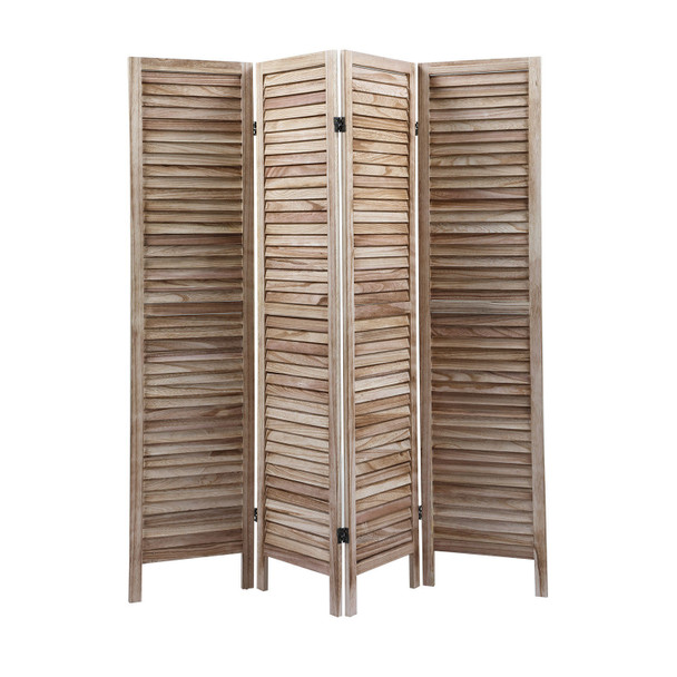 4-Panel Wood Room Divider Louver Partition Screen, 5.6 Ft. Tall Folding Privacy Screen for Home Office, Bedroom, Rustic Brown XH