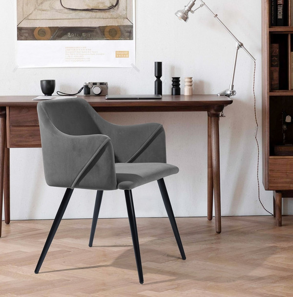 Velvet Arm Dining Chair (Set of 2) - Grey