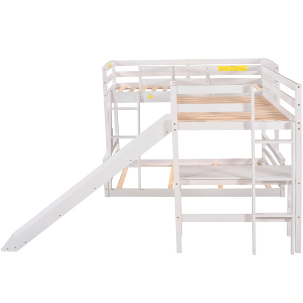 Twin over Full Bunk Bed with Twin Size Loft Bed with Desk and Slide,Full-Length Guardrail