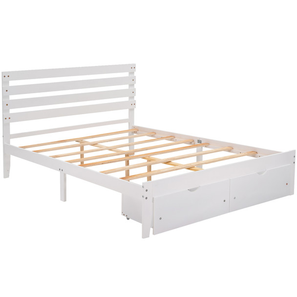 Queen Size Platform Bed with Drawers, Gray