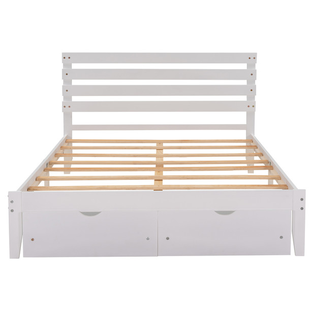 Queen Size Platform Bed with Drawers, Gray