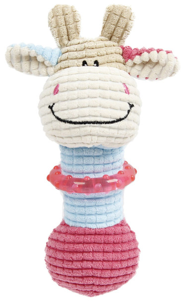 Pet Life ® 'Giraffe-Cow' Plush Squeaking and Rubber Teething Newborn Puppy Dog Toy