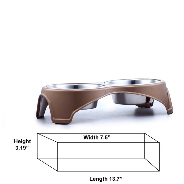 Plastic Framed Double Diner Pet Bowl in Stainless Steel, Small, Gold and Silver Plastic Framed Double Diner Pet Bowl in Stainless Steel, Small, Gold and Silver