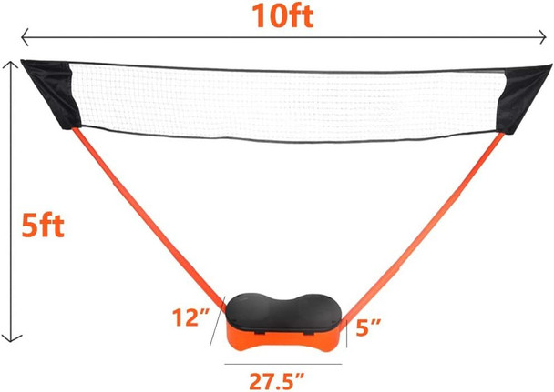 Bosonshop Portable Badminton Net Set Storage Box Base with 2 Battledores 2 Shuttlecocks Large, Orange