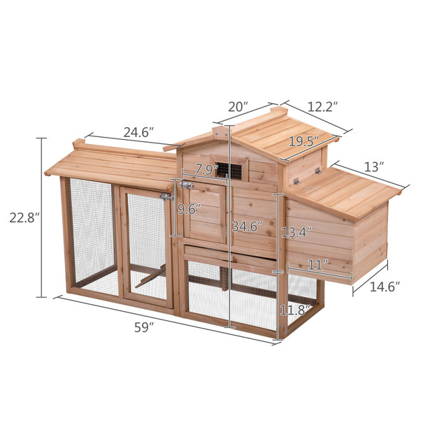 Rabbit Hutch, Outdoor Wooden Pet Bunny House Wooden Cage with Ventilation Gridding Fences, Openable Door, Crib for 2 Rabbits, Original Wood