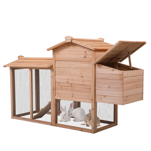 Rabbit Hutch, Outdoor Wooden Pet Bunny House Wooden Cage with Ventilation Gridding Fences, Openable Door, Crib for 2 Rabbits, Original Wood Rabbit Hutch, Outdoor Wooden Pet Bunny House Wooden Cage with Ventilation Gridding Fences, Openable Door, Crib for 2 Rabbits, Original Wood