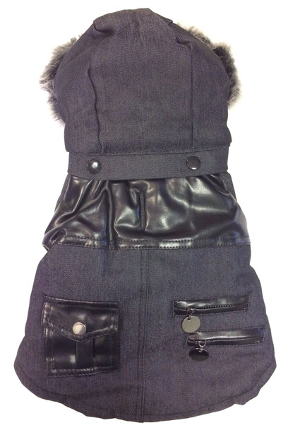 Ruff-Choppered Denim Fashioned Wool Pet Coat