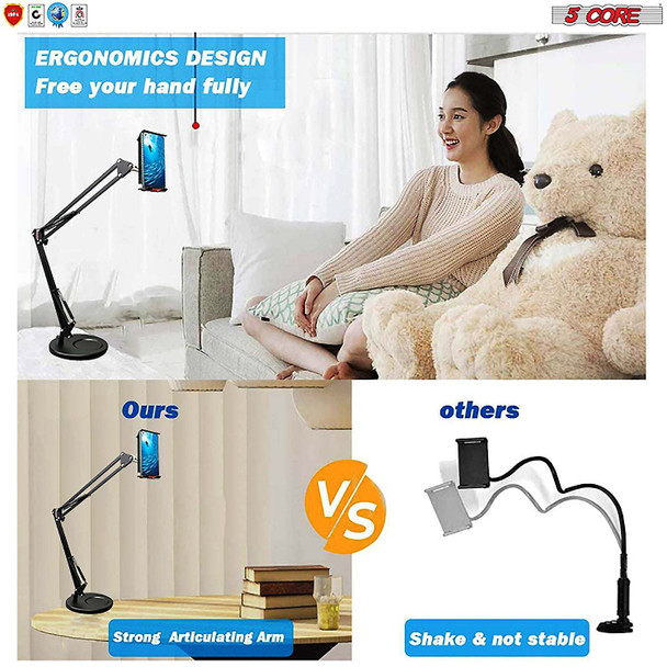 Phone Holder Stand Universal Phone Mount Flexible 360° Rotation Long Arm Cell Phone Holder for Bed, Office, Kitchen 5 Core ARM MOB