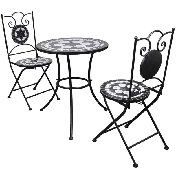 3 Piece Bistro Set Ceramic Tile Black and White 3 Piece Bistro Set Ceramic Tile Black and White