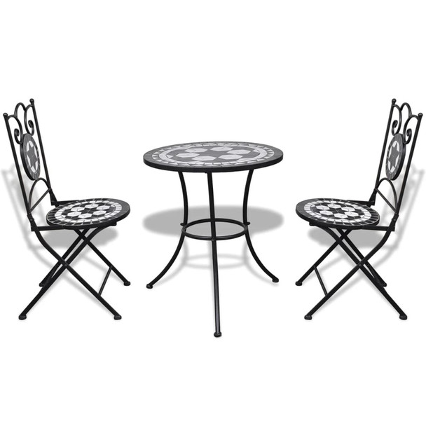 3 Piece Bistro Set Ceramic Tile Black and White 3 Piece Bistro Set Ceramic Tile Black and White