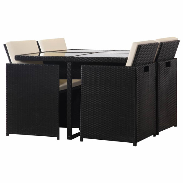 5 Piece Outdoor Dining Set with Cushions Poly Rattan Black