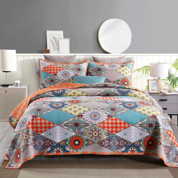 100% Cotton Quilt Set 3PCS Reversible Bedspread Lightweight Coverlet Set for Queen/Full Size Bed All Season Use