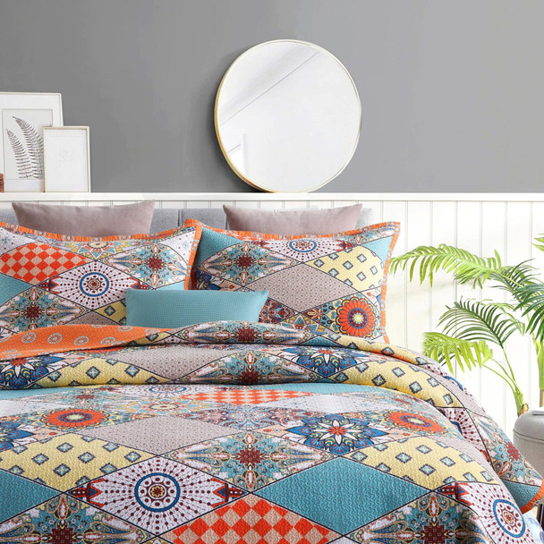 100% Cotton Quilt Set 3PCS Reversible Bedspread Lightweight Coverlet Set for Queen/Full Size Bed All Season Use