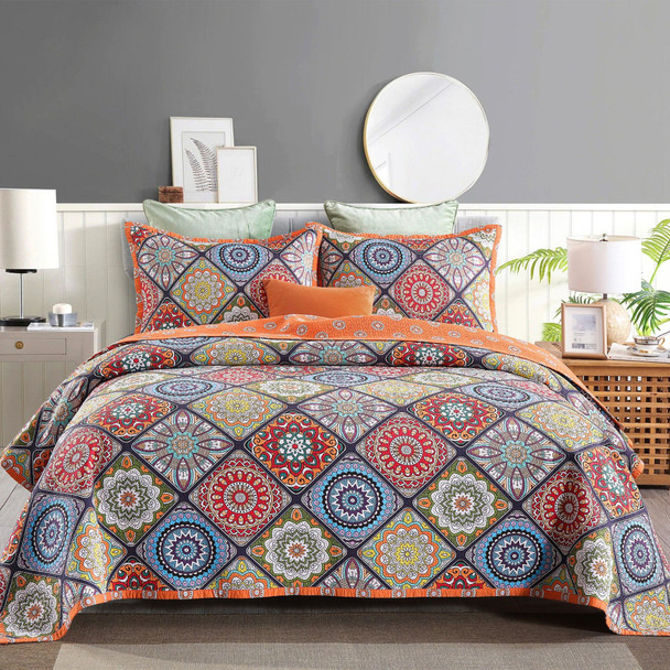 100% Cotton Quilt Set 3PCS Reversible Bedspread Lightweight Coverlet Set for Queen/Full Size Bed All Season Use