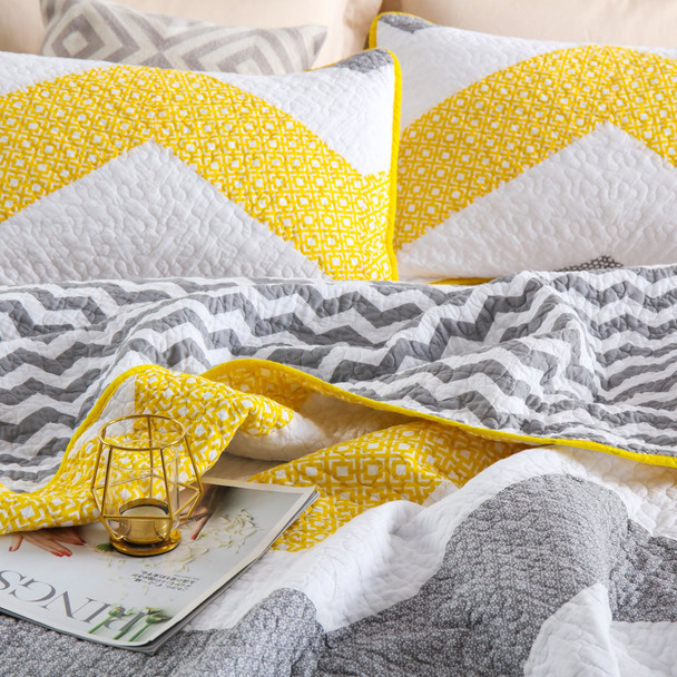 100% Cotton Quilt Set 3PCS Reversible Bedspread Lightweight Coverlet Set for Queen/Full Size Bed All Season Use