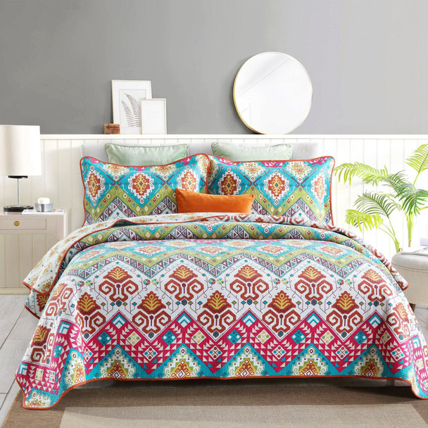 100% Cotton Quilt Set 3PCS Reversible Bedspread Lightweight Coverlet Set for Queen/Full Size Bed All Season Use