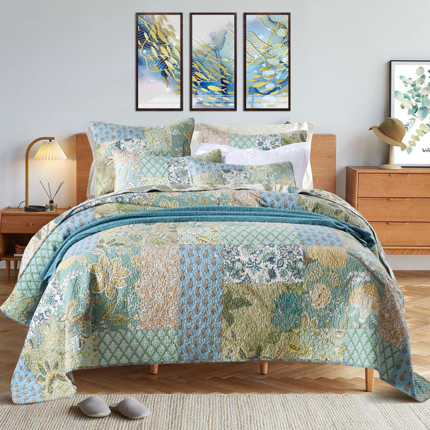100% Cotton Quilt Set 3PCS Reversible Bedspread Lightweight Coverlet Set for Queen/Full Size Bed All Season Use