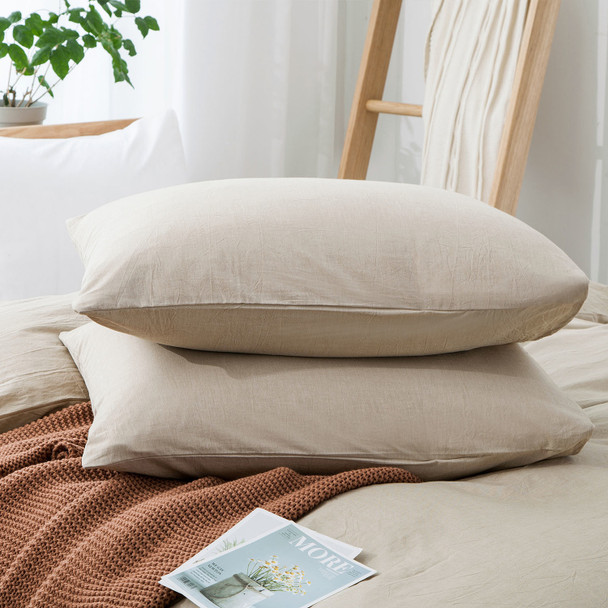 100% Washed Cotton Duvet Cover King Size, Beige Fade-Resistant Natural Bedding Set (No Comforter)